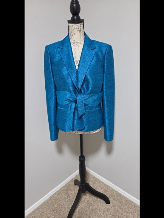 Kasper Jackets & Blazers - Kasper Teal Belted Blazer Jacket